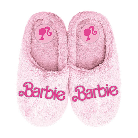 Pantoufles sneakers ouverts en peluche, brodée avec une semelle dure de MATTEL - Barbie