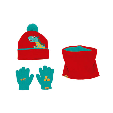 Ensemble de gants, bonnet et tour de cou buff tricotée de ZASKA - Dino