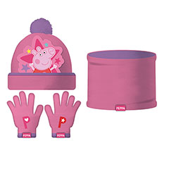 AR37159-EONE-Peppa Pig Set of magic gloves, hat and knitted buff EONE-Peppa Pig