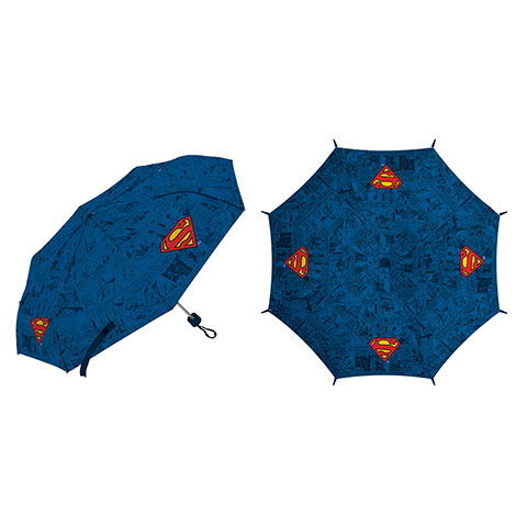 Warner Bros. ™ -Superman Polyester foldable umbrella, 8 panels, diameter 96cm, manual opening, Windproof