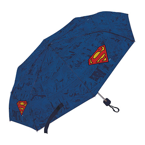Paraguas de poliéster plegable de Warner Bros. ™ -Superman, 8 paneles, diámetro 96cm, apertura manual, a prueba de viento