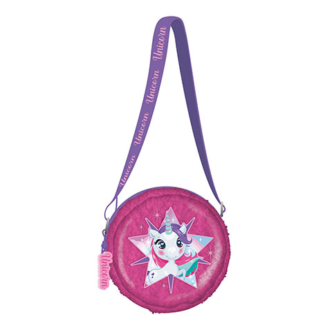 ZASKA-Unicorn Round Plush Embrodered Crossbody bag 16x16x3cm