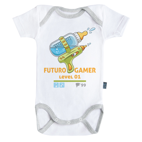 Futuro Gamer - Body Cebé manga corta - Algdón - Blanco - Costuras grises