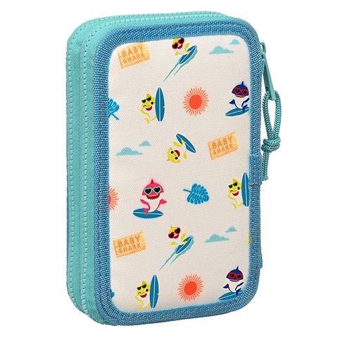Double pencil case & stationery set (28 pieces) - Gone Surfin - Baby Shark